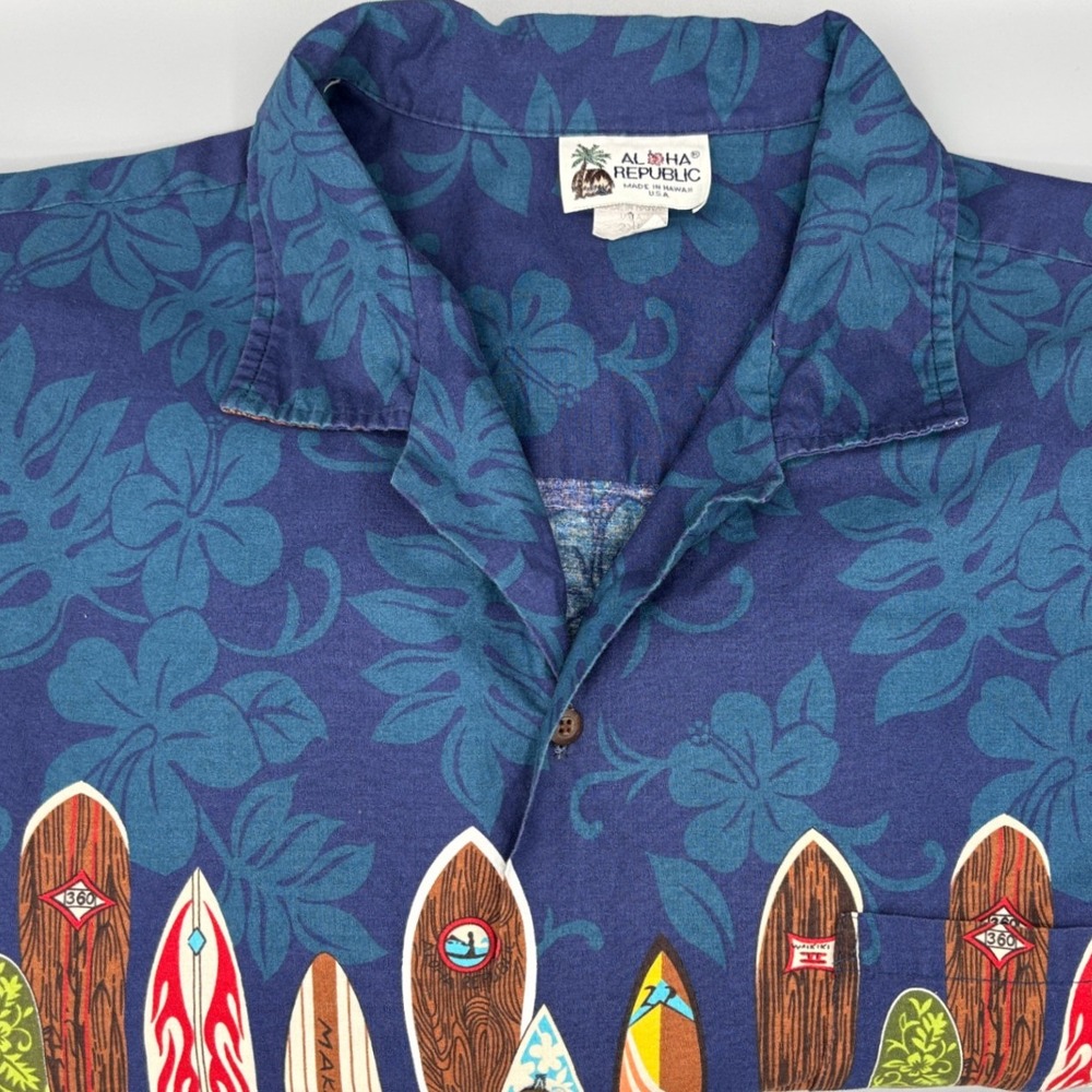 VTG Aloha Republic Hawaiian Shirt Surf/Floral Made in Hawaii Mens 2XL 100%Cotton